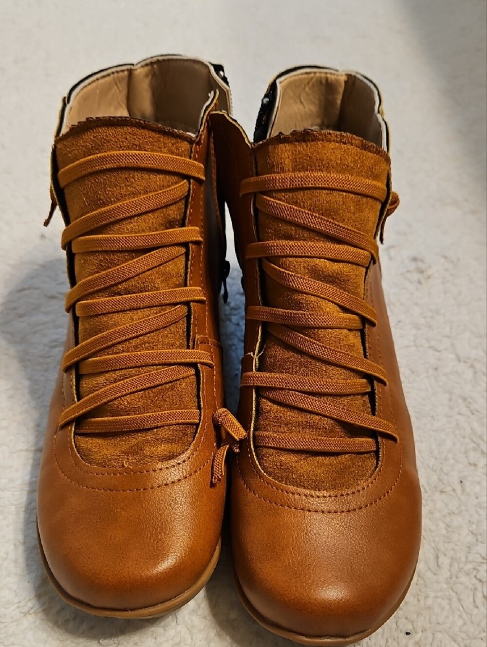 Women's Tan Lace-Up Ankle Boots - Picture 2 of 4